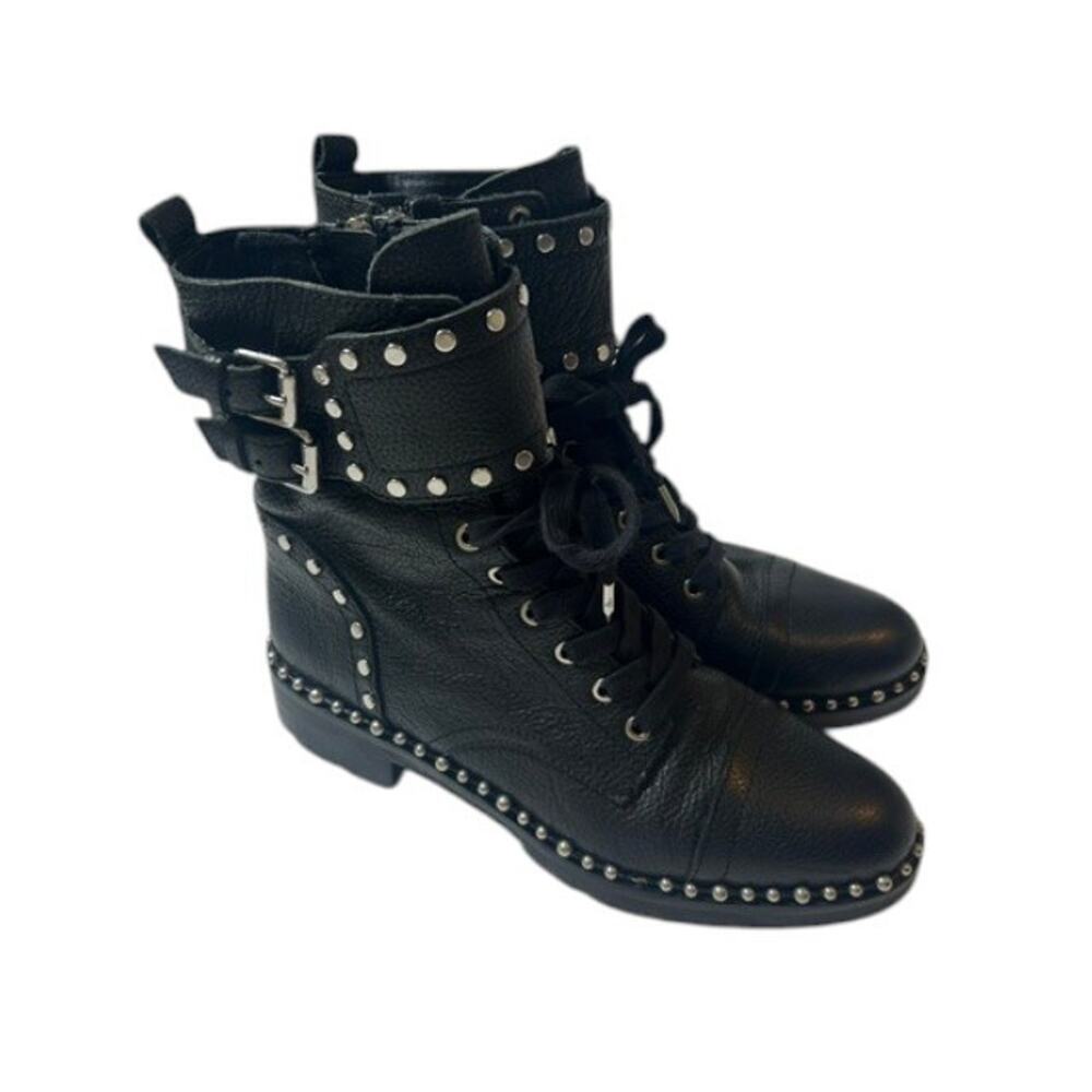 Sam Edelman Jennifer Combat Studded Combat Boots 7 Black Leather Moto Goth Punk